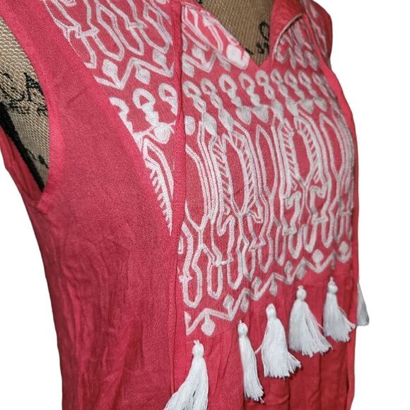 Aruba Blue Pink Embossed Tassel Dress Size Small - Picture 3 of 4